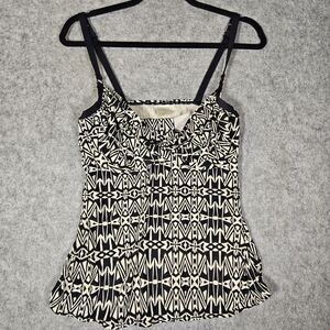 Swim Systems Black Off White Tribal Geometric Tankini Top Beach Summer Sz 34DD